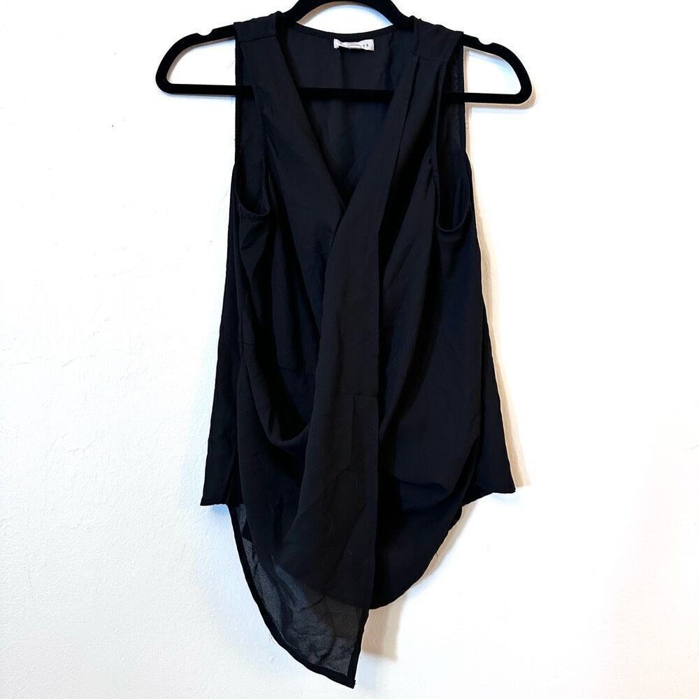 Socialite Wrap Asymmetric Front Sleeveless Sheer Blouse Black Medium